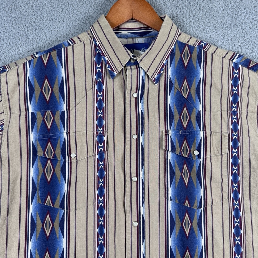 Vintage‎ Wrangler Shirt Mens XL? Pearl Snap Short Sleeve Aztec Cowboy Western
